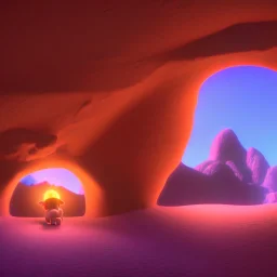 Cave in a desert mountain, hyper realistic, photography, rays, amazing lighting