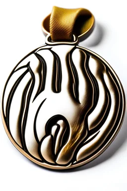 A medal with an image of a hand and a paw