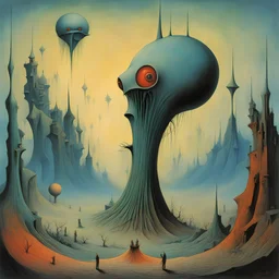 learning how to roll, frolicky colicky horror, by Gerald Scarfe, by Yves Tanguy, by Zdzislaw Beksinski, asymmetric surrealism, nightmarish, dreamy colors, draping existential dread of Beksinski, uncanny creatures of Scarfe, Tanguy's geometric non-sequiturs, composition of interrupted awkward suddenly incomplete