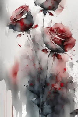 Abstract wet watercolour, grey red roses