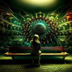 girl sitting on a bench. Fractal art.