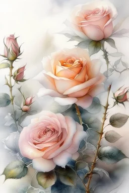 62. English watercolor, tea roses, drawing, beautiful landscape, fog, many details, delicate sensuality, realistic, high quality, work of art, hyperdetalization, professionally, filigree, silver haze, hyperrealism, professionally, transparent, gently pastel tones, backlight, contrast, fantastic, fabulous, unreal, translucent, glowing, clear lines, epic fabulous, 30mm lens, ISO 100, pixel graphics