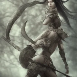 One Womderfull japanese woman, warrior clothes, extremely detailed, fog effects, particle effects