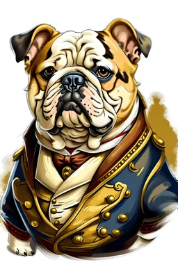 Cartoon side image (emoji) of a beautiful bulldog wearing a jacket , drawn by Auguste Renoir