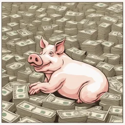 cloven foot of a swine lying on stacks of money