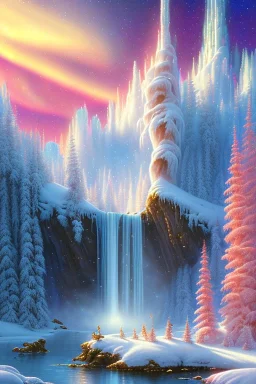  pink and gold crystalline background，waterfall, perspective, northern Lights, full of details, smooth, bright sunshine，soft light atmosphere, light effect，vaporwave colorful, concept art, smooth, extremely sharp detail, finely tuned detail, ultra high definition, 8 k, unreal engine 5, ultra sharp focus