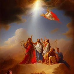 Ascencion of jresus among clouds with disciples on earth michael angel styles