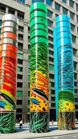 Towers filled with fish painted by Andy Warhol