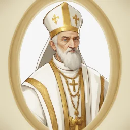 game avatar, man, portrait, pope priest, religion, white robe, gold, medieval