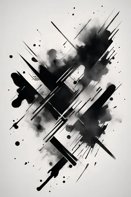 A abstract modern design black ink with brushstrokes and ink splatter of cool and masculine geometric patterns in negative space for a tattoo concept