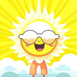 generation generation Cover A lovable KAWAII sun character with a beaming smile, wearing sunglasses and radiating rays of happiness, surrounded by the cloud shaped positive word "SHINE"v0.2