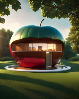 Casa con forma de manzana calidad ultra hiperdetallada arte retro 64k