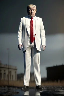 Ultra realistic image night, Donald trump zombie, suit, blood, torn arm, night, the walking dead style, dark ambient, highly detailed, White House background, concept art, unreal engine 5, ray tracing, RTX, focal lighting, ultra detail, volumetric lighting, 3d, finely drawn, high definition, high resolution.