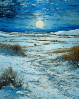 A cyan tundra covered in powdered snow painted by Vincent van Gogh