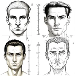 About drawing these features of a man's face Eyes: almond-shaped, medium-sized with defined eyelids and a direct and steady look. nose: a nose with prominent features, straight and with a slightly pointed tip, which can be described as a Roman nose. Mouth: Medium width with defined lips, neither too full nor too thin. Eyebrows: Naturally dense and curved, to match the shape of the face. Mustache: dense and arched following the shape of the upper lip.Chin and jaw: A prominent chin and defined j