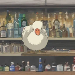 An White Duck Being a Bartender in a Tavern