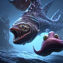 fluid ink angler fish creature, unreal engine 5, 8k resolution, photorealistic, ultra detailed