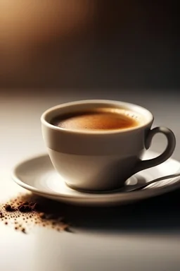 A cup of cofee on coffee light background