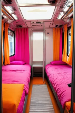 Métro with cosy beds, orange, pink, purple,, hippie