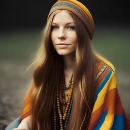 Young hippie woman with long hair made of wool