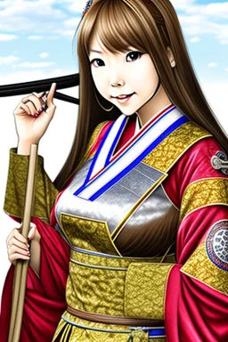Photorealistic Yui Hatano dressed as a samurai
