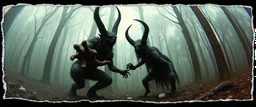 3d airbrush render,i was cooking garlic and went out to eat and something hit me hard and i wake up puked and wrestled a vampire lycantrophe and ran to the forest to sleep , pinhole cam, airbrush 3d rendering, in the style of Titian and Dali , torn edges on border