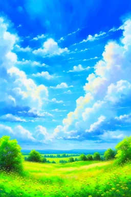 impressionism nature peace communication compassion tranquility blue sky meadow fluffy clouds