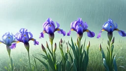 magic watercolor, double bush of irises, ultra-detailed, morning, rain, greenery, beautiful landscape, fog, many details, delicate sensuality, realism, high quality, 3d, work of art, hyper-detailed, filigree, foggy haze background, hyperrealism, professional, transparent, soft pastel colors, backlighting, contrast, fantastic, unreal, translucent, glowing, clear lines, epic fairytale, fairytale landscape, hyperrealism 1 minute ago