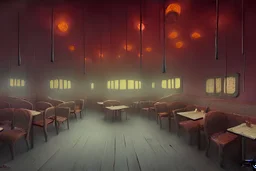 painting of inside of a kfc ran by octopi, otherworldly employees, by zdzislaw beksinski, by dariusz zawadzki, by john jude palencar, gothic, surrealism, cold hue's, warm tone gradient background, concept art, beautiful composition