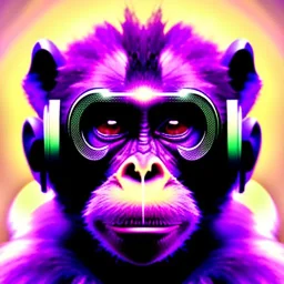 A beautiful portrait of a cute cyberpunk monkey purple blue color scheme, high key lighting, volumetric light