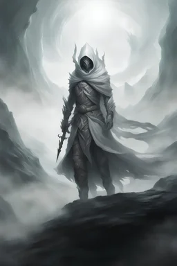 Grey and white image. Create an image depicting a Fel Hunter traversing an otherworldly landscape, shrouded in an eerie, mystical atmosphere. Present the Fel Hunter's spectral form amidst a surreal, shifting backdrop, evoking a sense of an interdimensional realm. Illustrate its agile and predatory stance, hinting at its ability to navigate through these ethereal planes with ease. Illuminate the otherworldly markings on its sleek, shadowy fur, enhancing its mysterious and malevolent presence with