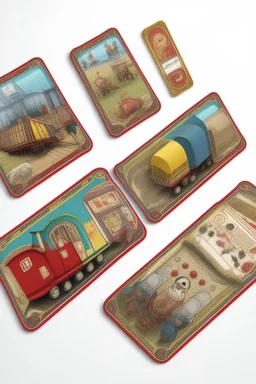 card game mockup. represents a train and a circus, westland theme.