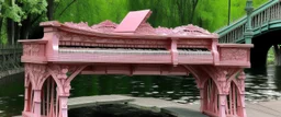 A pale pink bridge made out of violins painted by Vincent van Gogh