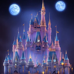 disney castle dark Magic on the moon, tron, 8k, finely detailed, photo realistic