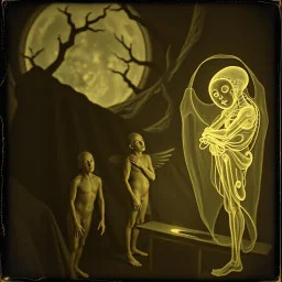 Daguerrotype close up some mysterious figures, odd background, Hieronymus Bosch Max Ernst ambient light, by Minicavio Quollati and Marlost Endgulp, Amano, Botticelli, Alphonse Mucha, distopic