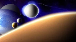 alien planets in space with large moons