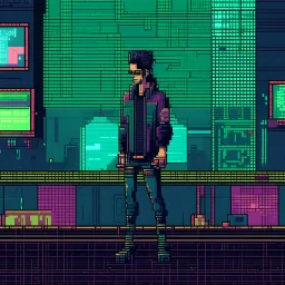 A pixel art cyberpunk version of the best football predictor master pundit master
