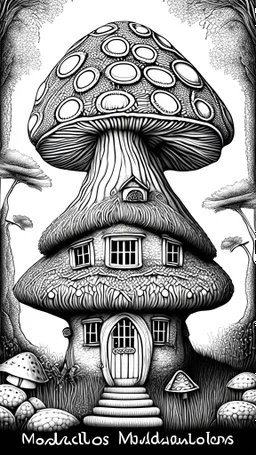 Mushroom Houses Coloring Book for Adults and Kids, Instant