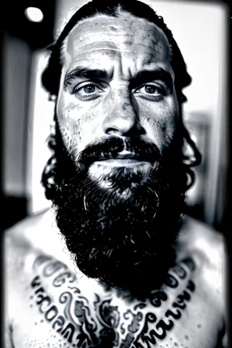 close up photography, top view, 35mm lens, burly muscular gipsy 38 years old dreadlocks, bearded , falling milk, lot of dripping milk in the face, wet of milk, milk splashing, big drop of milk, lot of milk dripping in the face, dripping milk on the beard, tattoo, closed eyes, manly chest, Canon EOS, lens 35mm, natural lights, 8K, sunlight, photorealistic, 8k