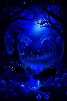 mystical fairyland in dark blue dark purle colour