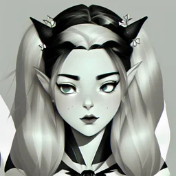 Illustration of a mesmerizing girl obscured by hair and with elf-like ears, depicted in the aesthetics of film noir, anime, and astonishing beauty, portrayed with dark, monochromatic minimalist art, infused with pop art sensibilities and animated gifs, reminiscent of Sailor Moon style, presented in an ultra-high-definition graphics format