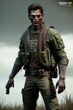 photorealistic, digital image, 12k ultra high definition, highly detailed,cool looking zombie with human features ,he is a wildlife ranger, ripped ranger clothing,nail scratches,wiild hair, close-up action shot of him, mysterious , exploding dramatic and chaotic background