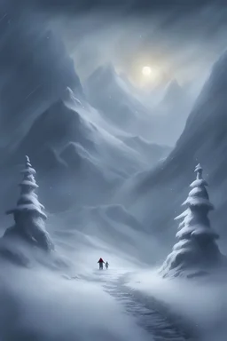 a painting of a scary (snowman monster), landscape with snow, snowflakes, fantasy, mountain, (dark fantasy), snowstorm, matte painting, brushstrokes, high detail, high quality, surreal, digital illustration