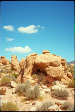 Photography Kodak a colori, landscape, arbitrary textures, reworked to resemble rock formations and forms of animals, plants, primordial-like vegetation and rocks