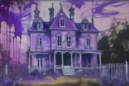 A purple mansion filled with ghosts painted by Claude Monet