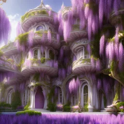 a magical flower wisteria house in the woods, pink vertical, sharp, vines, candlelit, endor, ornate, elegant, highly detailed, artstation, concept art, smooth, sharp focus, illustration, 8k, splash art, wallpaper, key visual