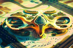 Aerial view of an ant-shaped airport, spectacular, shocking, ultra quality, maximalist, 8k 3D