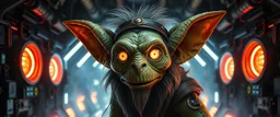 gremlin wise man portrait, with background— Fuel-to-Light Reactors “Futuristic micro-reactor using Zephyrium and Luminite, releasing controlled light and energy pulses, sci-fi engine room, glowing plasma tubes, high-tech industrial aesthetic, cinematic perspective, ultra-detailed and dramatic lighting.” painted by Rembrandt and Escher