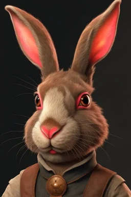 Portrait of a humanoid rabbit with a cigar in his mouth and scars on his face