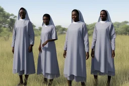 4 suore africane con tunica grigia figura intera fino ai piedi